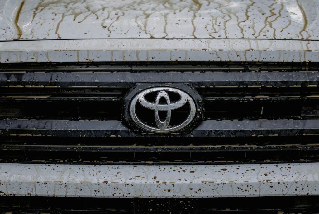 Close-up of a dirty toyota car grille